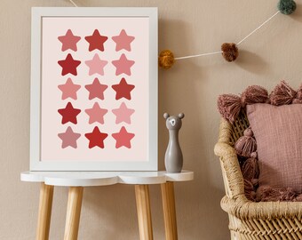 Star Wall Art Print, Children's Wall Art, Nursery Decor, Playroom, Colourful, Children's Gift, Star Print, Kids Wall Art, Star Pink Print