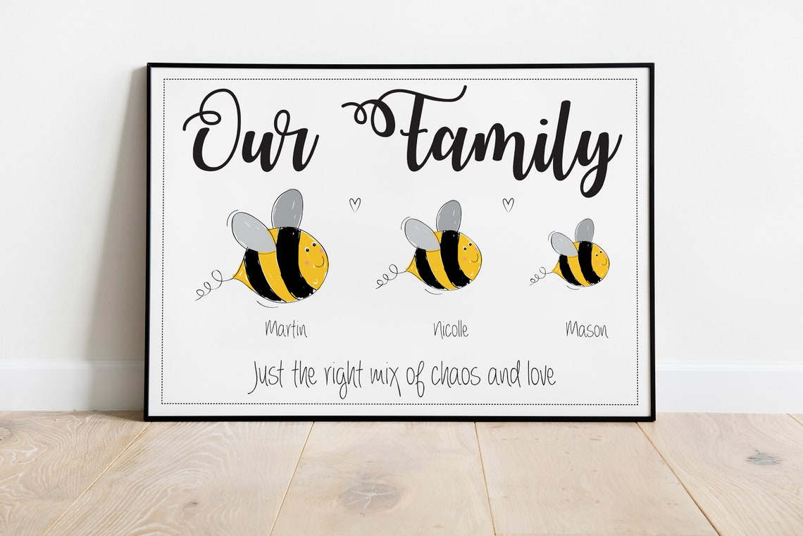 Personalized Family Bee Print: Custom Name Wall Art - Etsy
