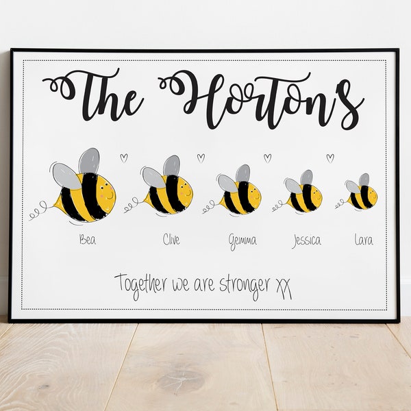 Personalised Bee Wall Art Family Print - Personalised Family Print - Family Print - Home Decor - Personalised Print - Valentines Gift