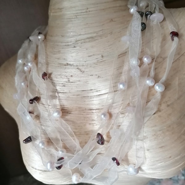 Collier perles et quartz sur fil nylon 50 cm