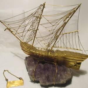Galeone aus vergoldetem Kupfer auf Amethyst, 30 cm lang