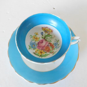 1950&#39;s Rosina Turquoise Tea cup and Saucer Fine Bone China