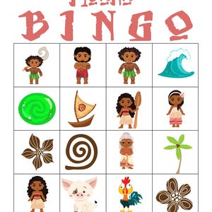 Moana Bingo Game, Printable Instant Download, Moana Birthday Party - Etsy