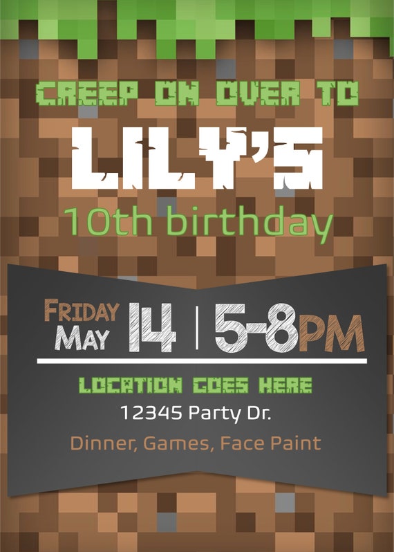 Minecraft Birthday Party Invitation 