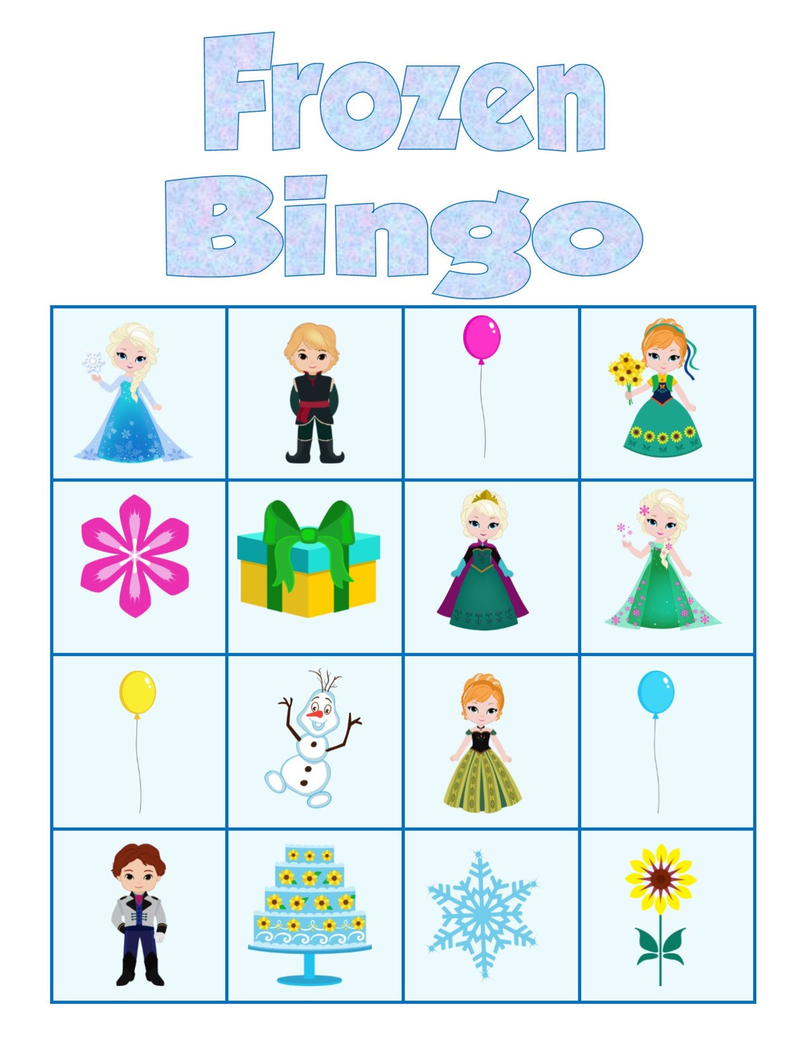 Frozen Bingo Game Instant Download Printable Party Game - Etsy