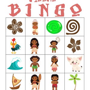 Moana Bingo Game, Printable Instant Download, Moana Birthday Party - Etsy