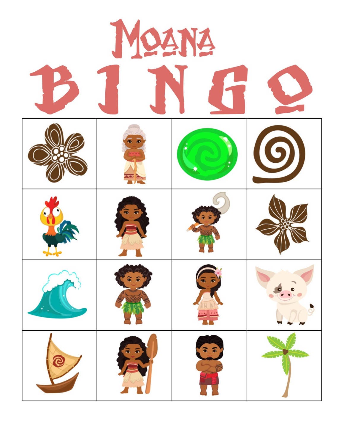 Moana Bingo Game, Printable Instant Download, Moana Birthday Party - Etsy