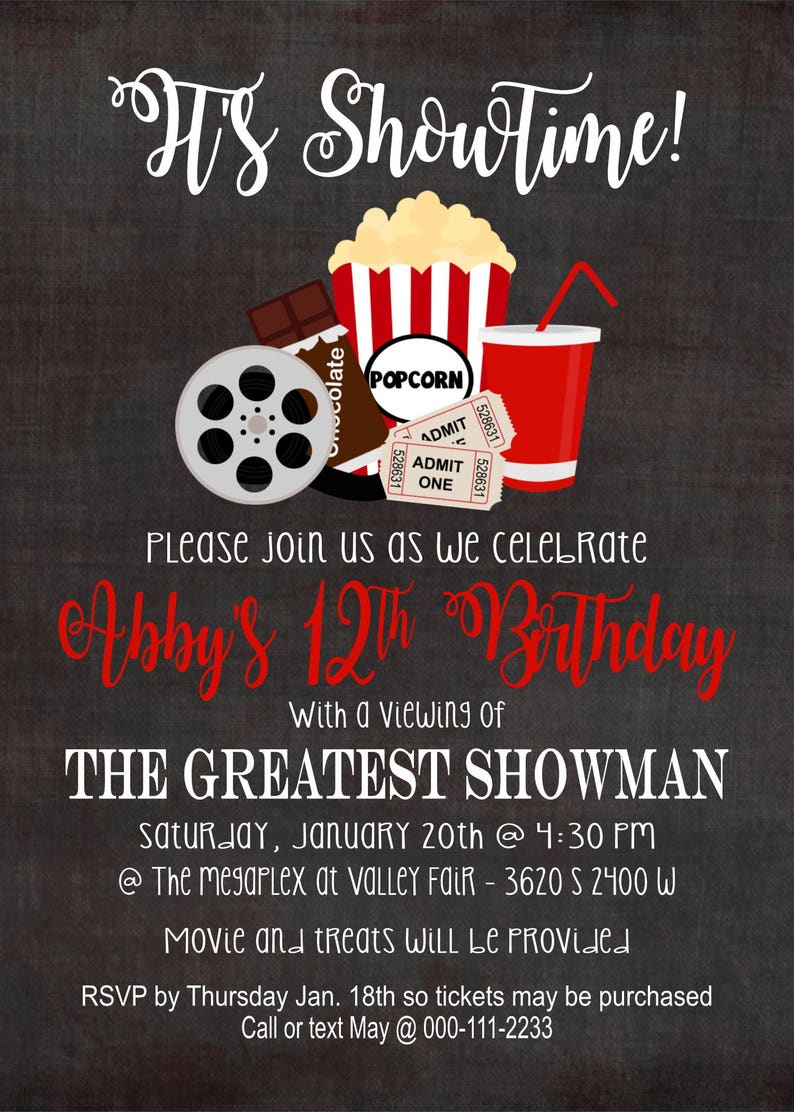 It's Showtime Movie Themed Birthday Party Invitation | Etsy
