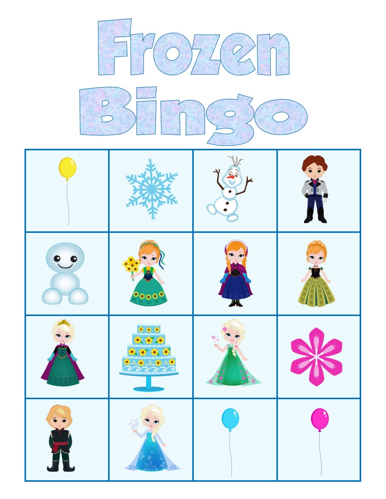 Frozen Bingo Game Instant Download Printable Party Game - Etsy