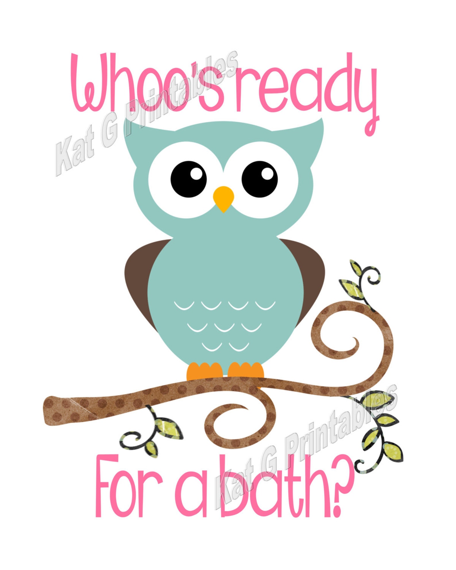 Owl Bathroom Prints Kids Bathroom Printable Owl Decor Etsy