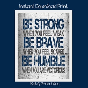 Strong Brave Humble Printable, Boys Room Decor, Blue and gray, Kid Print, Wall Art, Teen Decor, Instant Download, 8X10