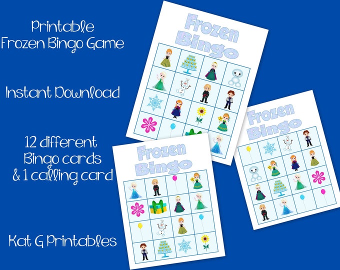 Frozen Bingo Game, Instant Download Printable, Party Game, Elsa, Anna ...
