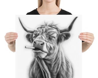 cow smoking cigarette Highland Cow smoking a cigarette - highland cattle - digital art