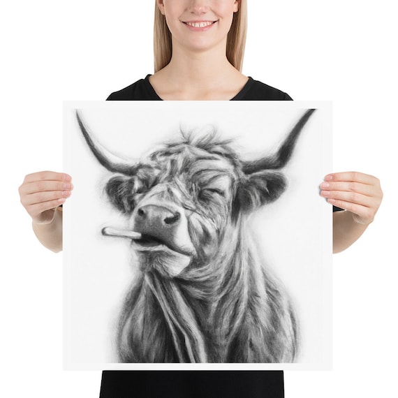 cow smoking a cigarette Highland Cow Smoking a Cigarette - Highland Cattle - Digital Art - Digital  Art Cow, Cow Art, Cow Poster, Cow Print