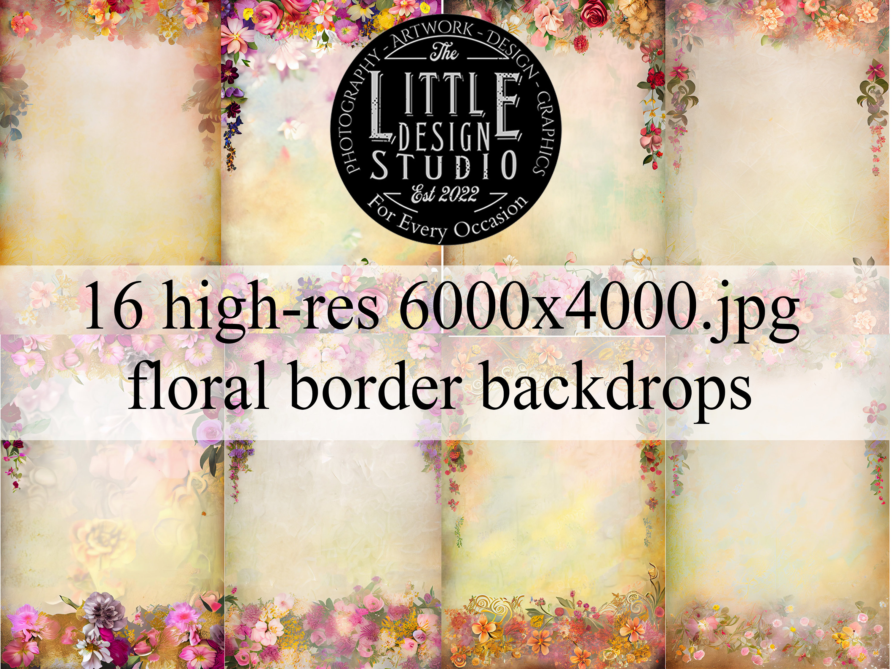 Floral Border Backdrop Overlays, 16 Digital Floral Overlays, Children ...