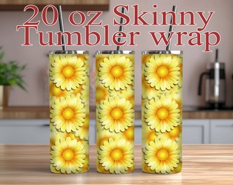 3D Golden Flower Tumbler Wrap Sublimation Design (Digital Download)