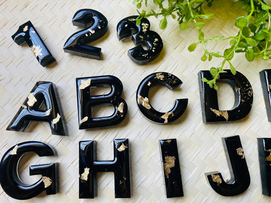 Black and Gold Magnetic Resin Alphabet and Numbers Set.refrigerator ...
