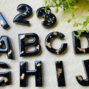 Black and Gold Resin Alphabet Magnets: Elegant Refrigerator Decor