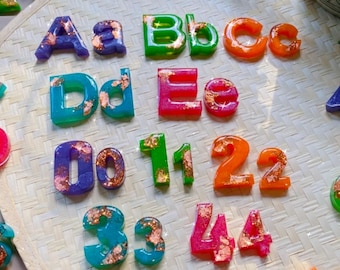 Resin Alphabet Letters and Numbers: Colorful Magnets, Homeschool Learning