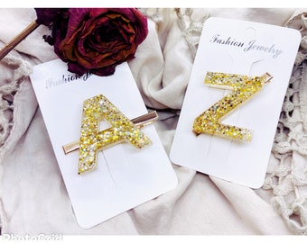 Letter Hair Clips/Gold Hair Accessories/Gift Idea/Personalized Hair Clips/Initial Hair Clips/ Back To School/Resin Hair Accessories/Alphabet