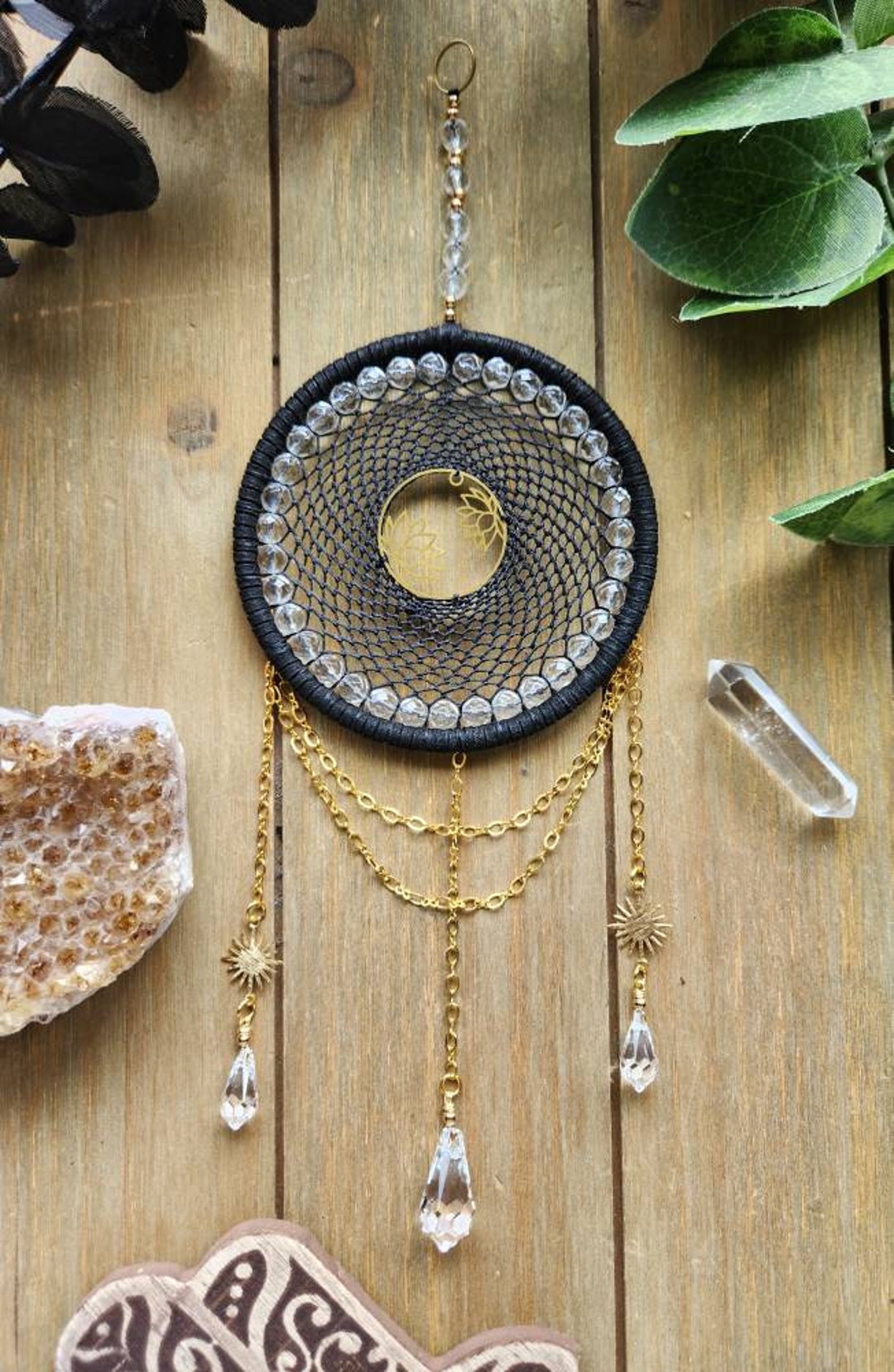 Black and Gold Lotus Suncatcher Etsy