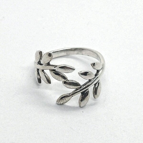 Anello a foglia in argento 925, stile boho, argento sterling, varie misure