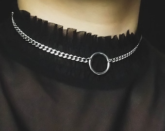 O-ring choker van roestvrij staal, zilver, roestvrijstalen ketting met ring, kinketting, unisex sieraden