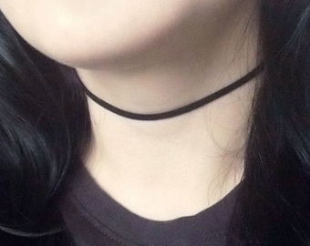 Thin black choker, suede choker necklace, faux leather single choker, festival style choker