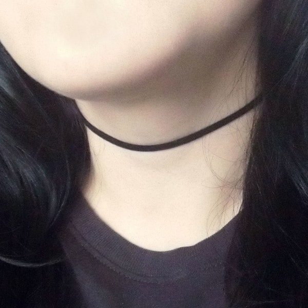 Thin black choker, suede choker necklace, faux leather single choker, festival style choker