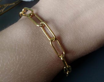 Stainless steel paperclip bracelet gold, chunky link chain bracelet, unisex stainless steel jewelry
