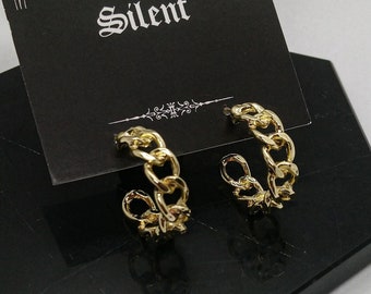 Curb Chain Hoop Earrings, Golden Chain Style Stud Earrings (one pair)