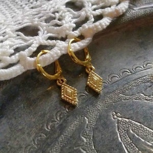 Rhombus huggie earrings, gold or silver, hoop earrings, geometric earrings, minimalist earrings, boho earrings (one pair)
