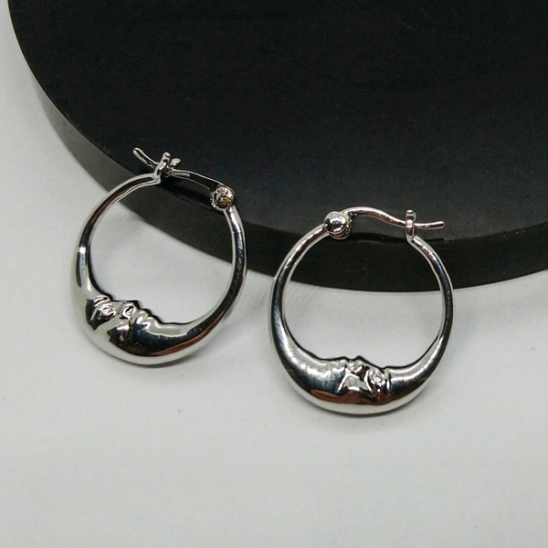 Crescent Moon Hoop Earrings, Silver or Gold Moon Shaped Earrings With Zirconia, Celestial Earrings (one pair)