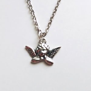 Cherub necklace silver, angel necklace, cherub charm, angel aesthetic