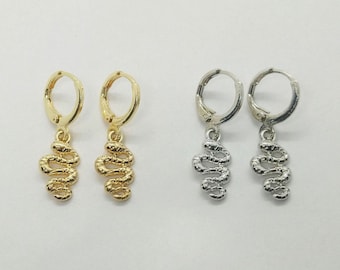 Snake Huggie Earrings, Snake Hoop Earrings, silver or gold, Alternative Earrings (one pair)