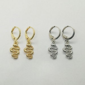 Snake Huggie Earrings, Snake Hoop Earrings, silver or gold, Alternative Earrings (one pair)