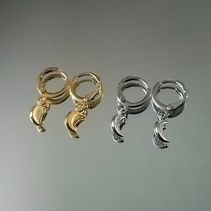 Mini moon huggie earrings, gold or silver small minimalistic hoop earrings, celestial earrings (one pair)