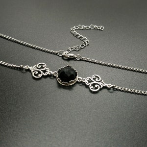 Victorian chain choker with onyx, silver gothic style necklace, elegant gemstone choker, custom length