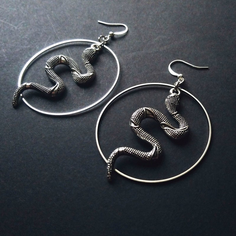 Silver snake  Beads earring