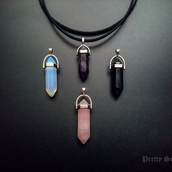 Doppelter Choker mit Edelstein-Anhänger, zweireihiger Choker, Wickelchoker, schwarze Kette mit Kristall-Anhänger