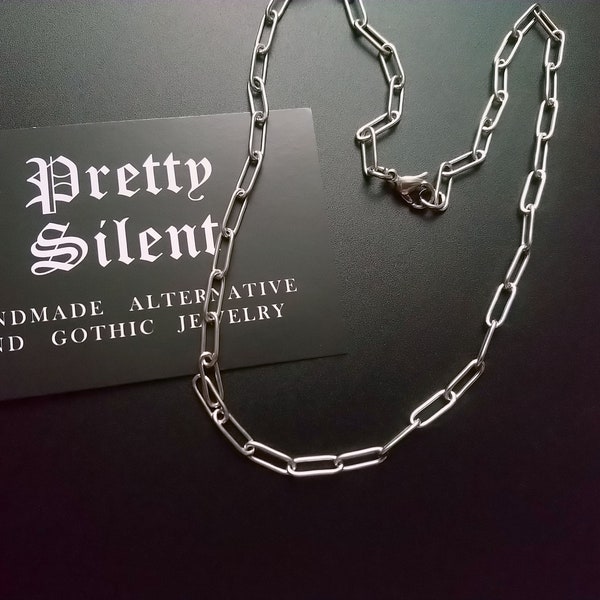 Stainless Steel Link Chain, Choker mit groben Kettengliedern, silber, Unisex Halskette, Edelstahl