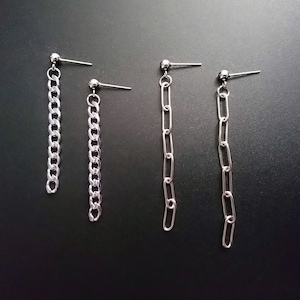 Stainless Steel Chain Earstuds, Silver, Curb Chain Earrings, Link Chain Earrings, Punk Earrings, Grunge Earrings (one pair)