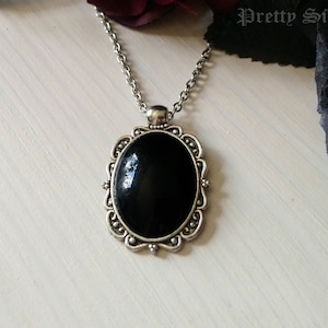 Morticia - Black cabochon necklace, classic gothic style necklace, black jewel necklace