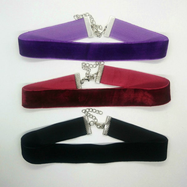 Large ras de cou velours, violet, rouge foncé ou noir, collier velours, large chaîne ras de cou, large ras de cou, choker, collier, 20 mm