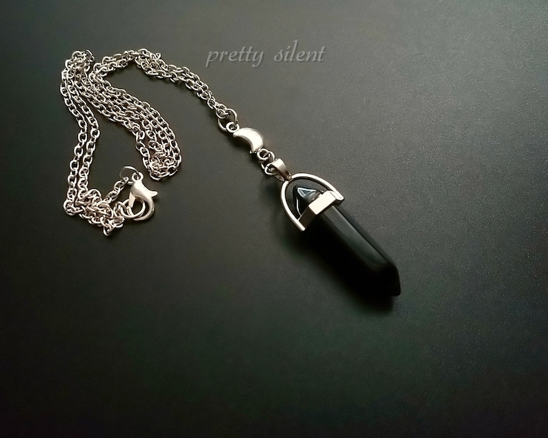 black crystal point necklace boho Necklace with onyx pendant gothic jewelry