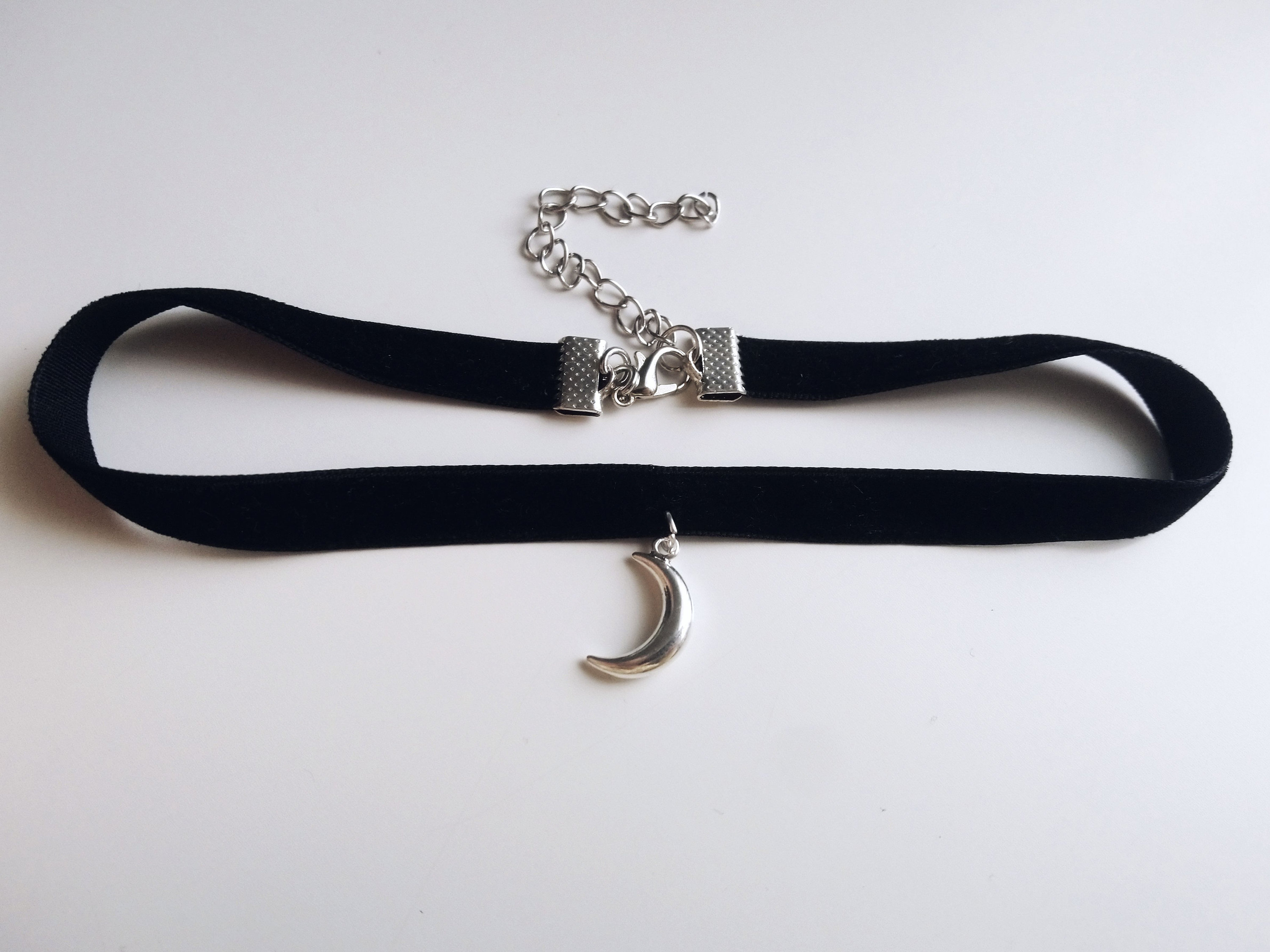 Crescent Moon Choker, Black Velvet Choker With Silver Moon Charm ...
