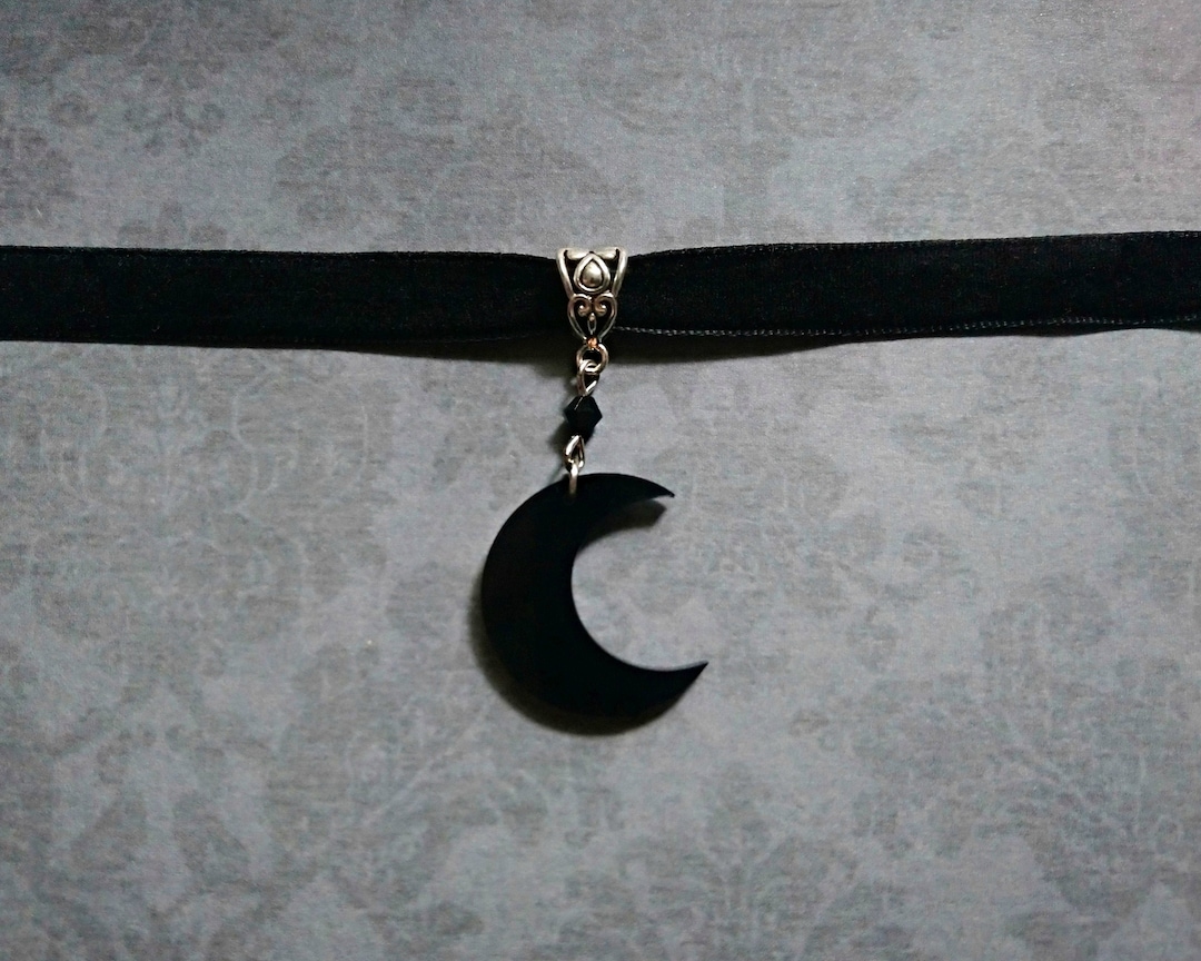 Black Moon Choker, Gothic Velvet Choker With Black Moon Charm, Witchy ...