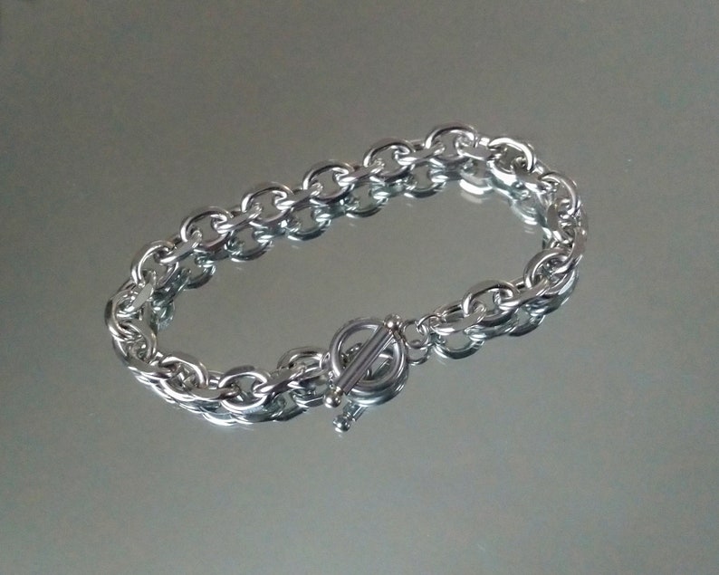 Stainless steel bracelet with toggle clasp, chunky cable chain bracelet, toggle bracelet, unisex stainless steel jewelry image 1