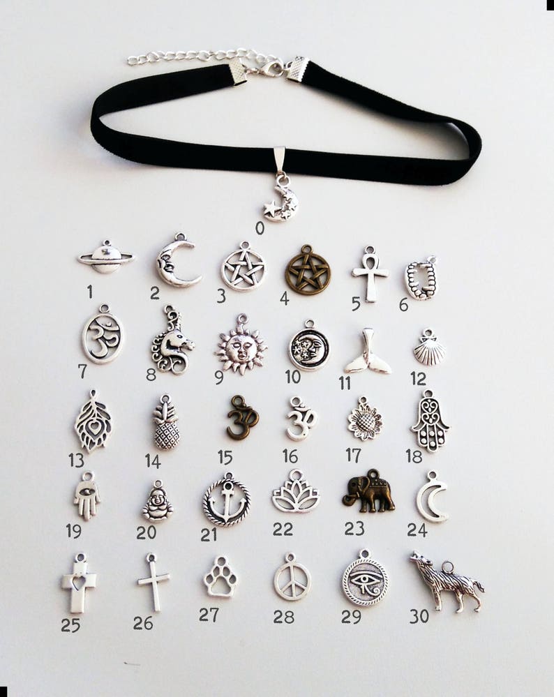 Schwarzer Choker mit Charm nach Wahl, Samtchoker, Choker Kette, 31 Anhänger zur Auswahl, Choker mit Anhänger, Choker schwarz Bild 2