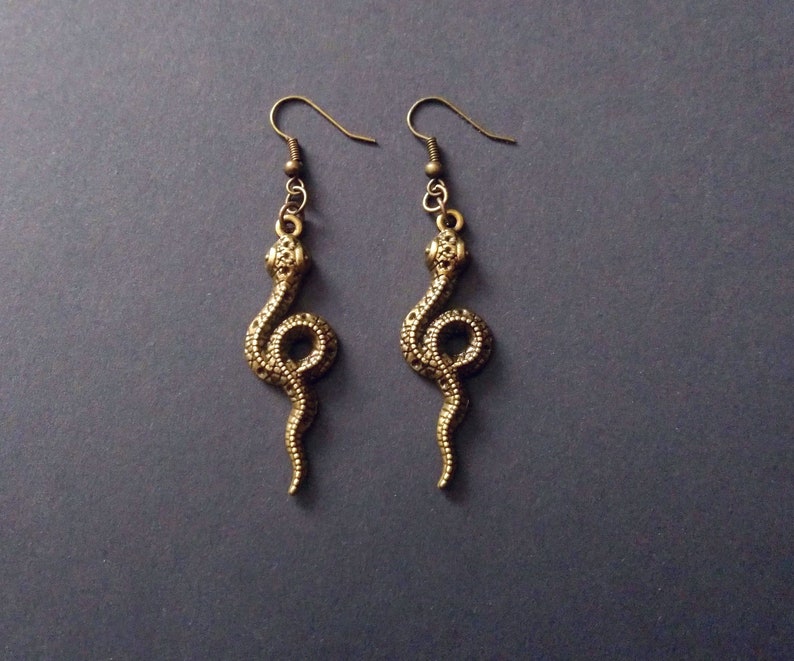 mythology snake dangle earrings snake jewelry gothic earrings bronze earrings with snakes medusa Bronze snake earrings
